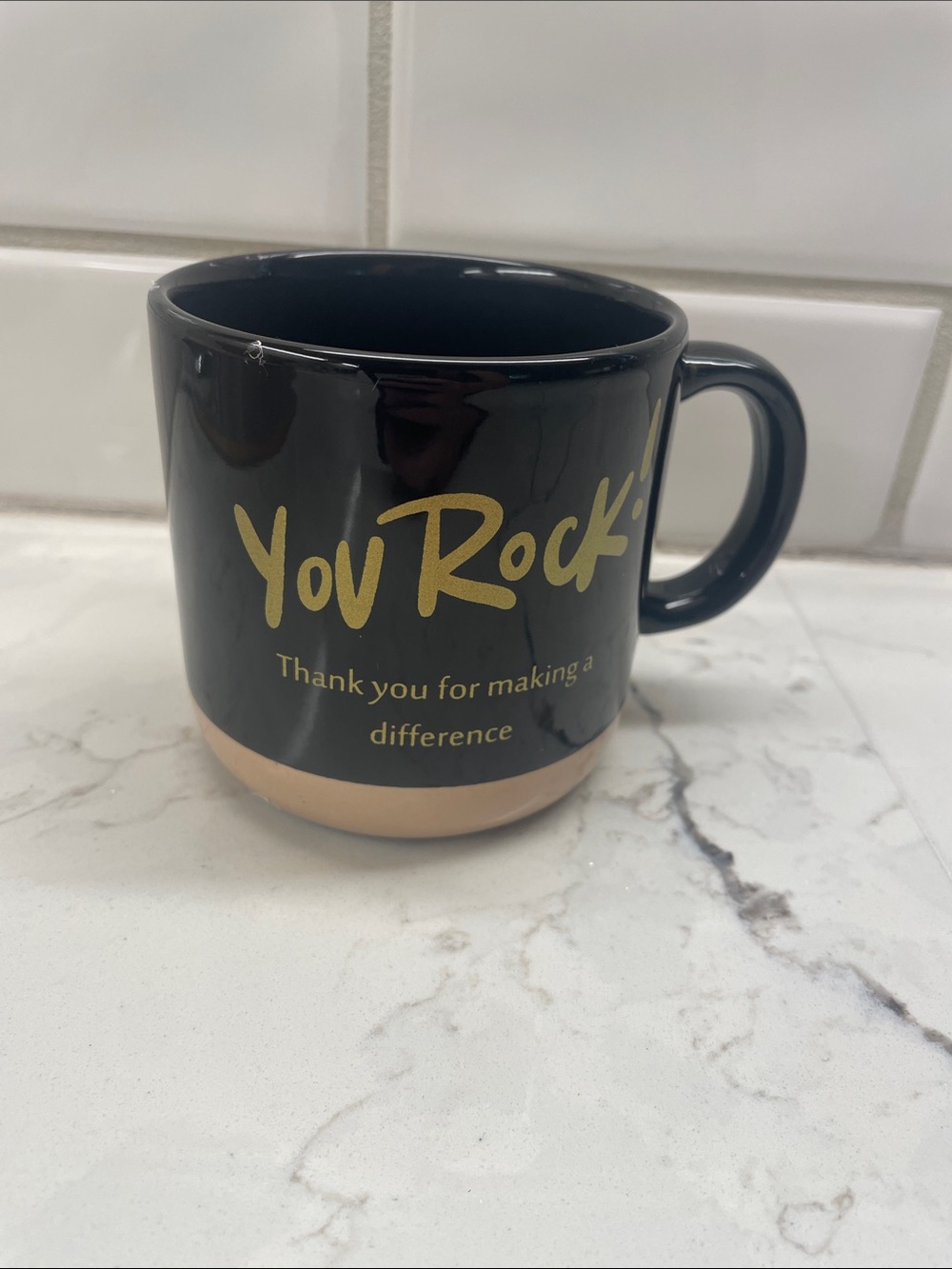 You Rock! Black and Gold Ceramic Mug with Tan Base